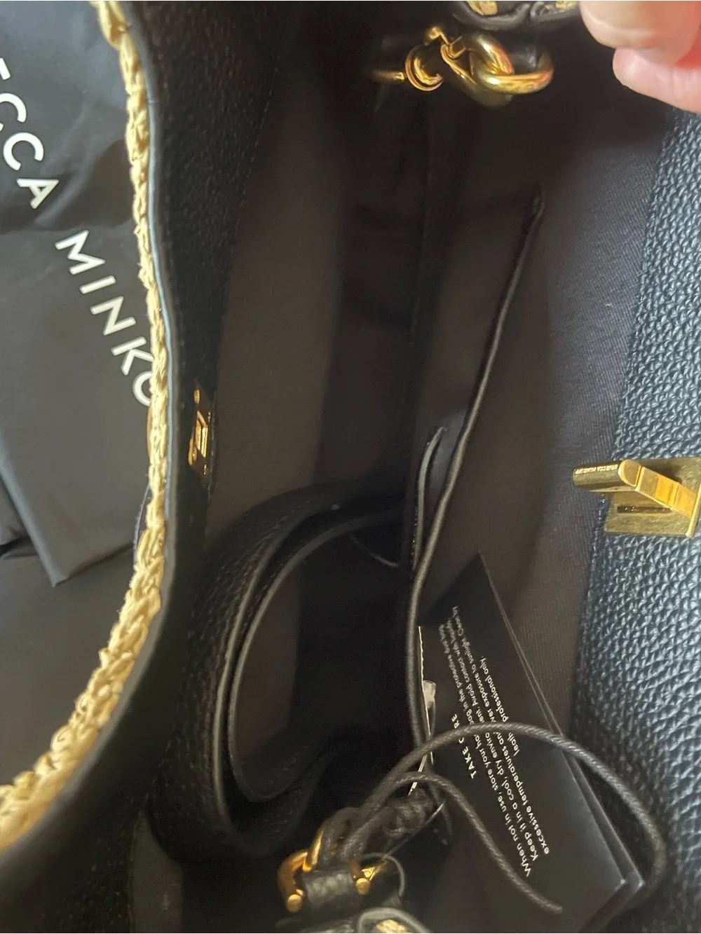Rebecca Minkoff Darren Carrysome Raffia & Black Leather Shoulder Bag with Tags